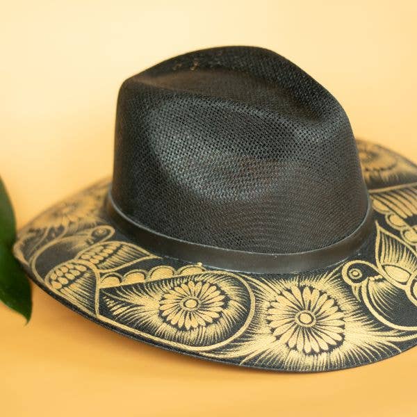 Origin Mexico - Venta al por mayor Sombrero fedora - Mujer - Sombrero vaquero Josefina pintado a mano, negro y dorado