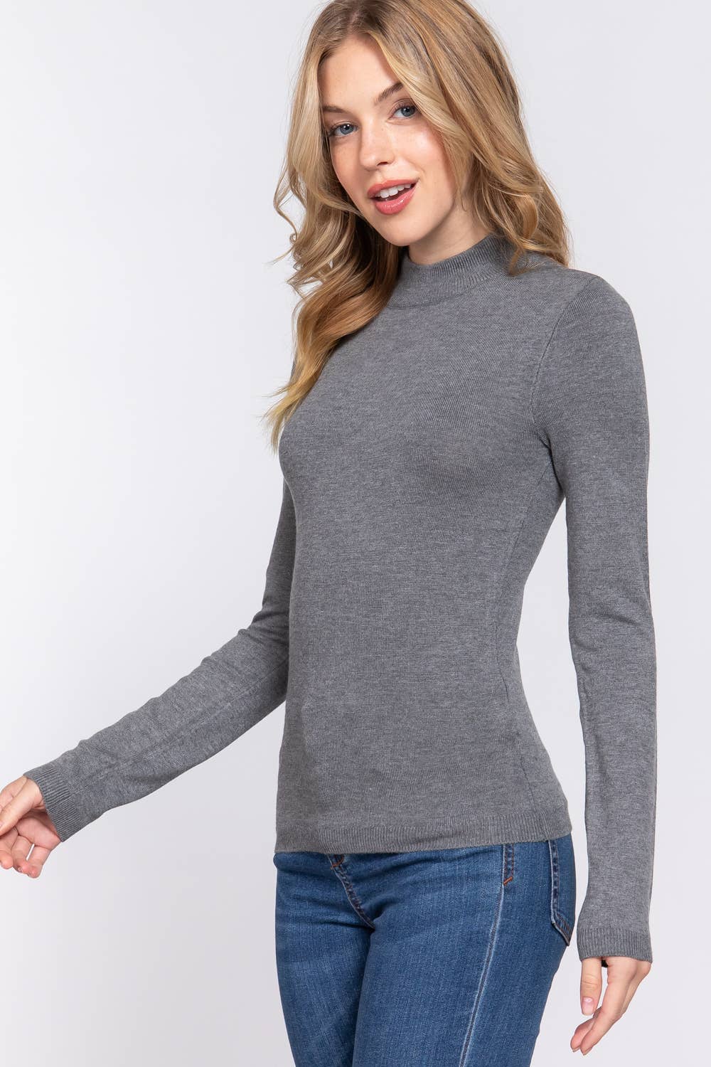Active Basic | Active USA - Venta al por mayor Jersey de punto - Mujer - Suéter básico de manga larga con cuello simulado45
