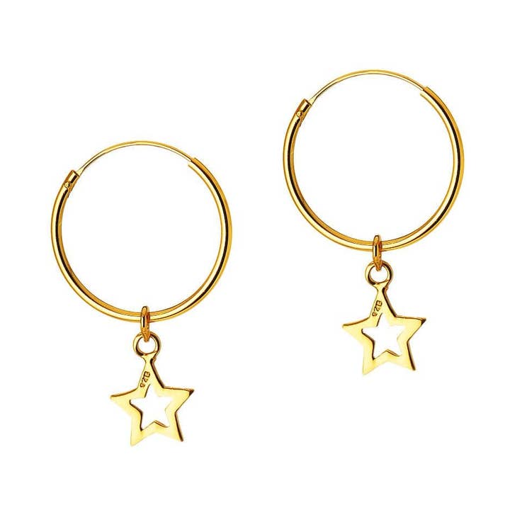 Forgyldt Hoops med åben stjerne 22 MM for engroshandel hos Juulry