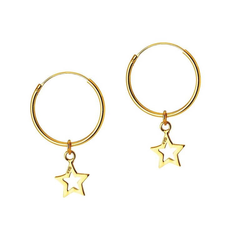Gold Plated Hoop Earrings with Open Star 18 MM for wholesale by Juulry
