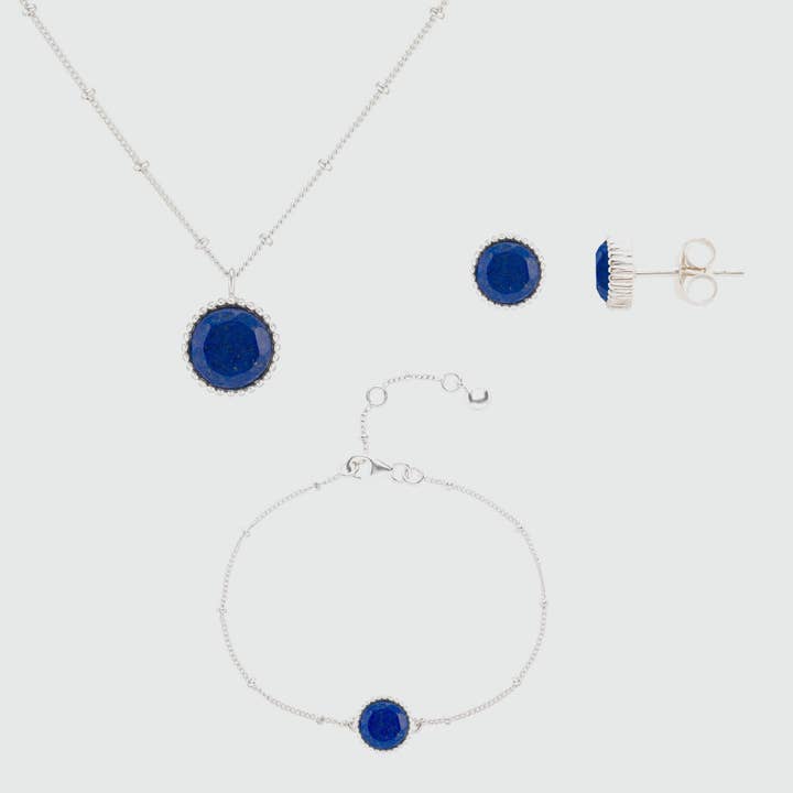 Barcelona September Birthstone Lapis Lazuli & Silver Jewellery Set for wholesale by Auree Jewellery