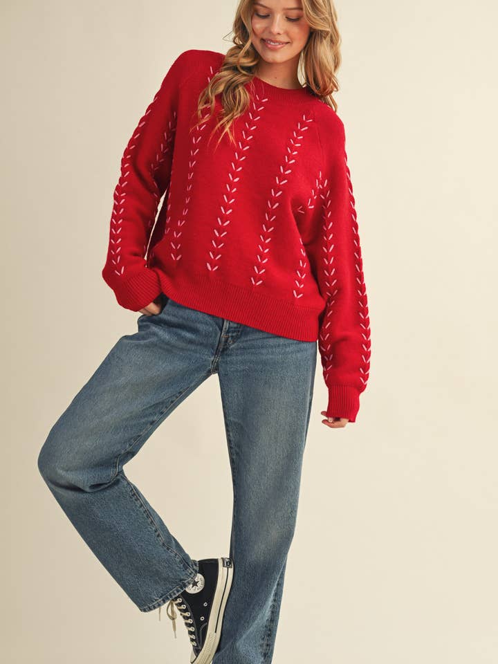 &MERCI - Wholesale Knit Sweater - Women's - EMBROIDERED LONG SLEEVE PULLOVER SWEATER MSW111799