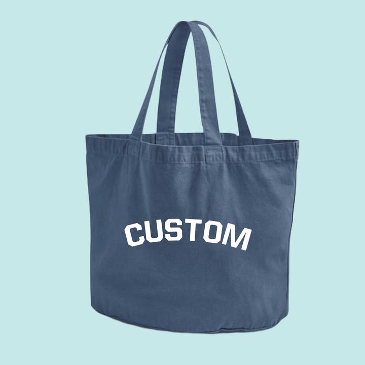 Custom Text Garment Dyed Shopping Bag Varsity Style for wholesale by Lovetree Design