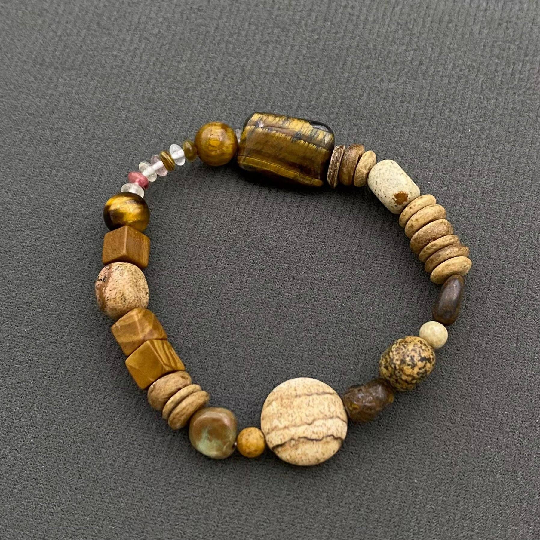 Mio Queena - Wholesale Beaded Bracelet - Tiger Eye Stone Agate Beaded Elastic Bracelet - CS