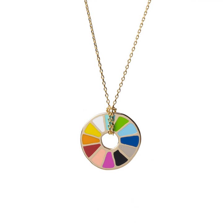Color Wheel Pendant Necklace - Gold Colorful Jewelry for wholesale by Yellow Owl Workshop