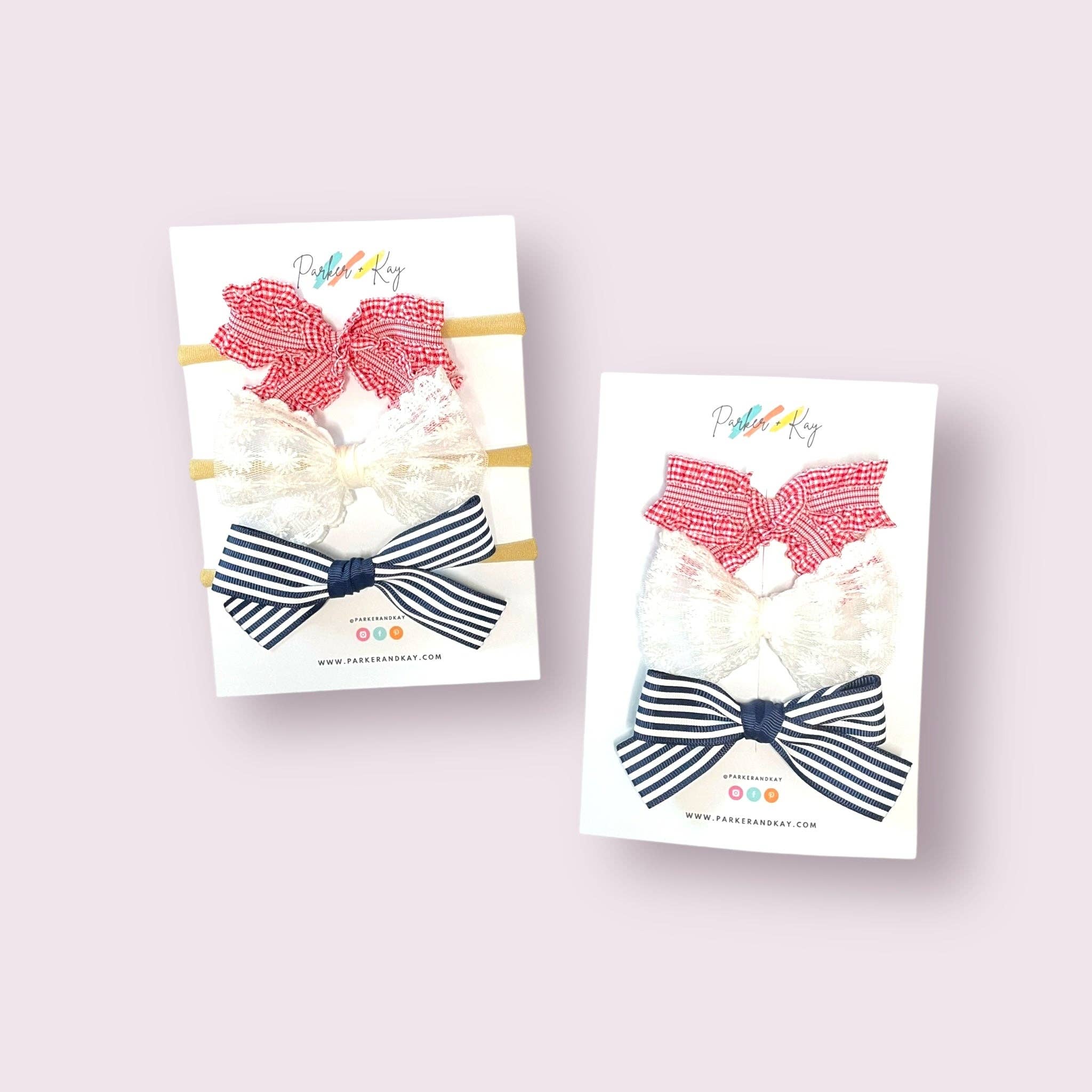 Parker and Kay Collective - Wholesale Hair Bow - Kids - Patriotic Hair Bow 3-Piece Set3