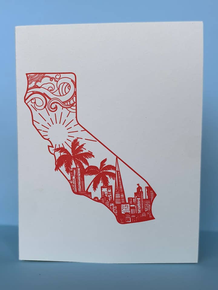 California kaart Letterpress Card voor wholesale door Coffee n Cream Press