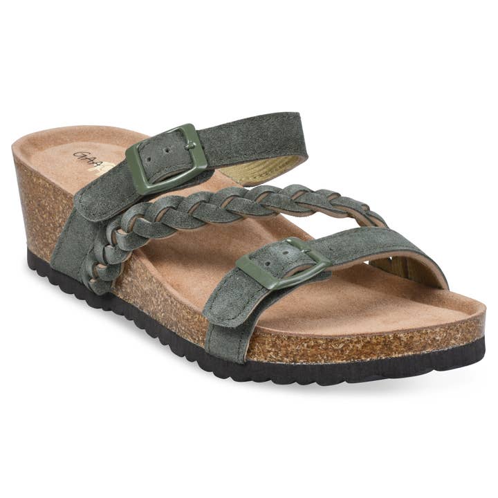 gaahuu - Wholesale Wedges - Women's - Braided Adjustable 2 Strap Leather Wedge Footbed Sandal