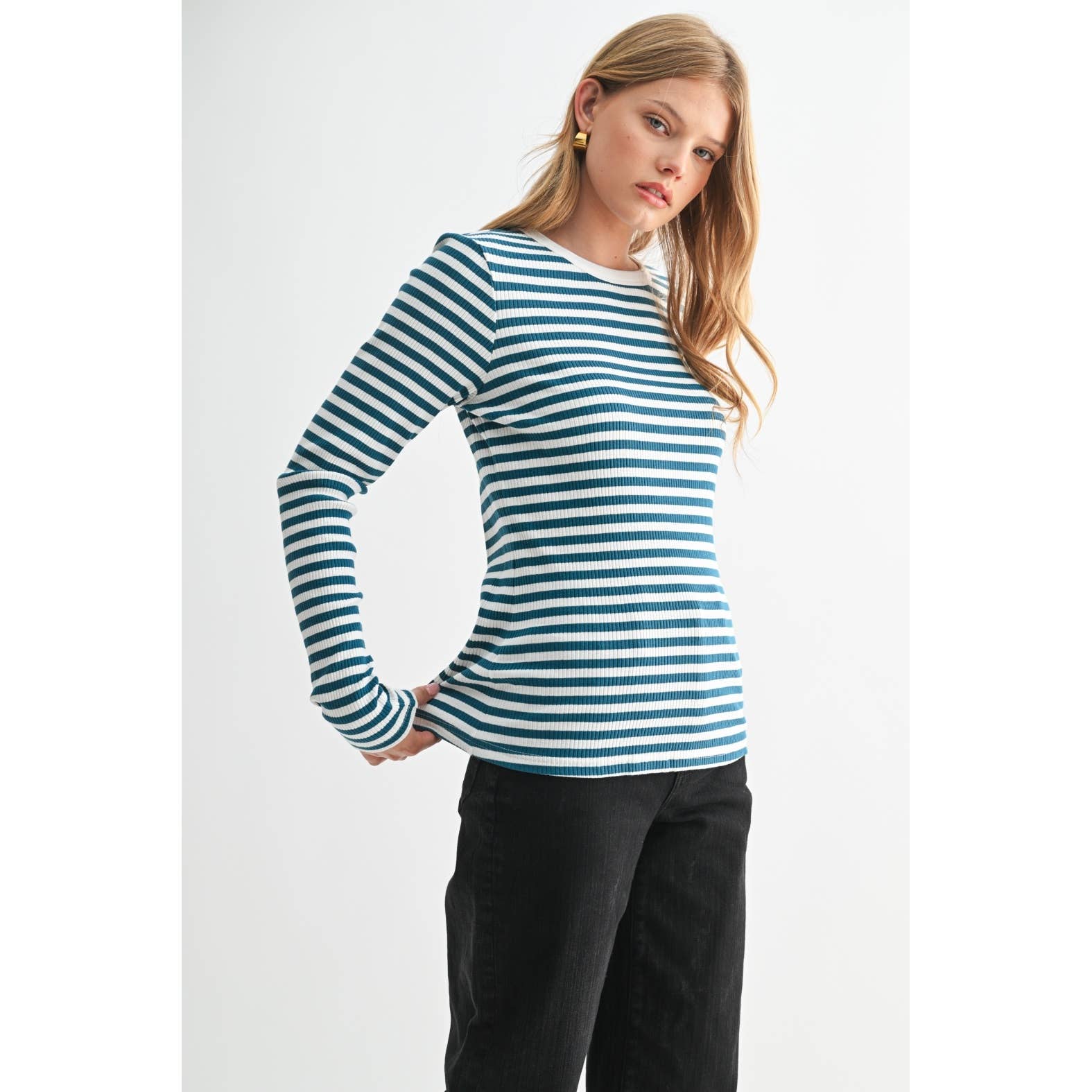 FUN2FUN – Top de malha - Mulher por atacado – TOP DE MALHA DE MANGA COMPRIDA A RISCAS3