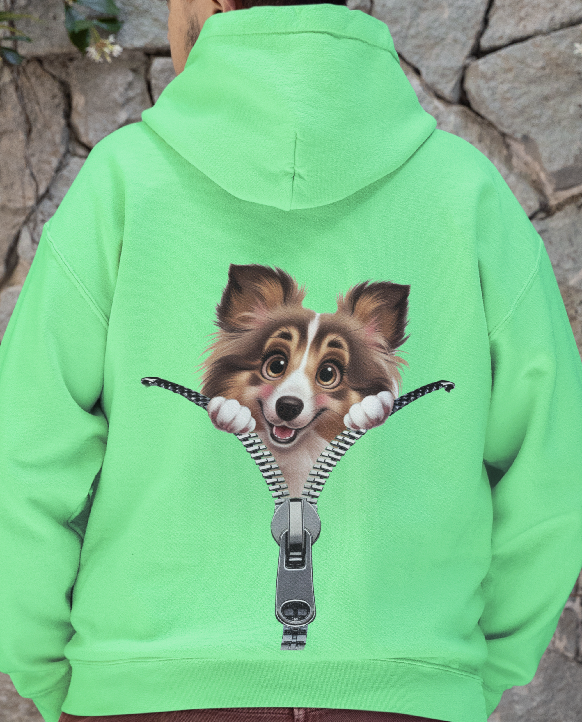 Zombie Paws – wholesale Hoodie - Unisex – Hundtröja med huva - endast tryck på baksidan - Sheltie0