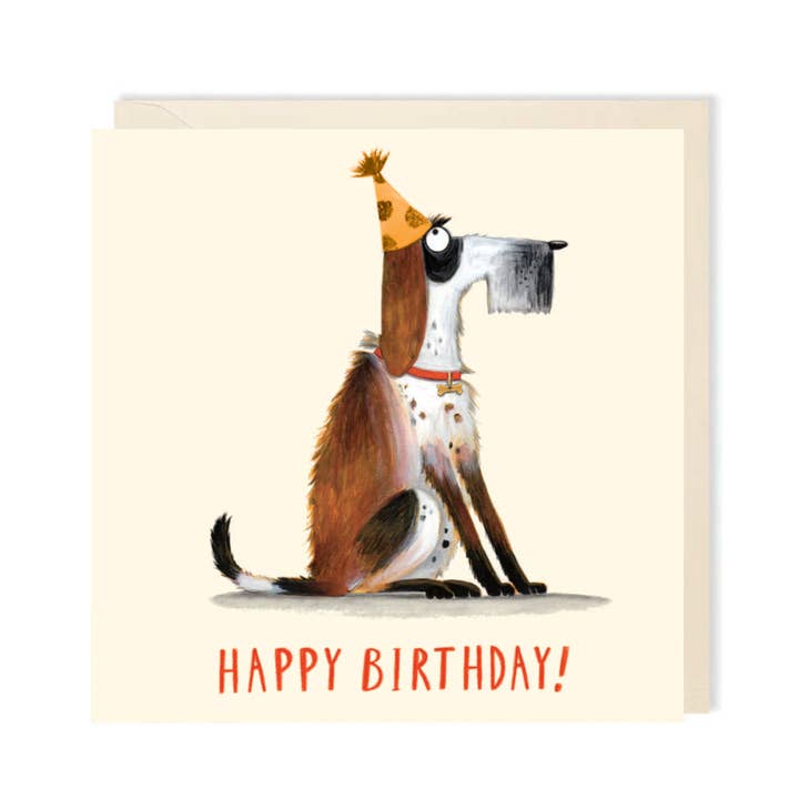 Hund Guld Fødselsdagshat Kort | Sjovt Fødselsdagskort for engroshandel hos Charley Rabbit Cards
