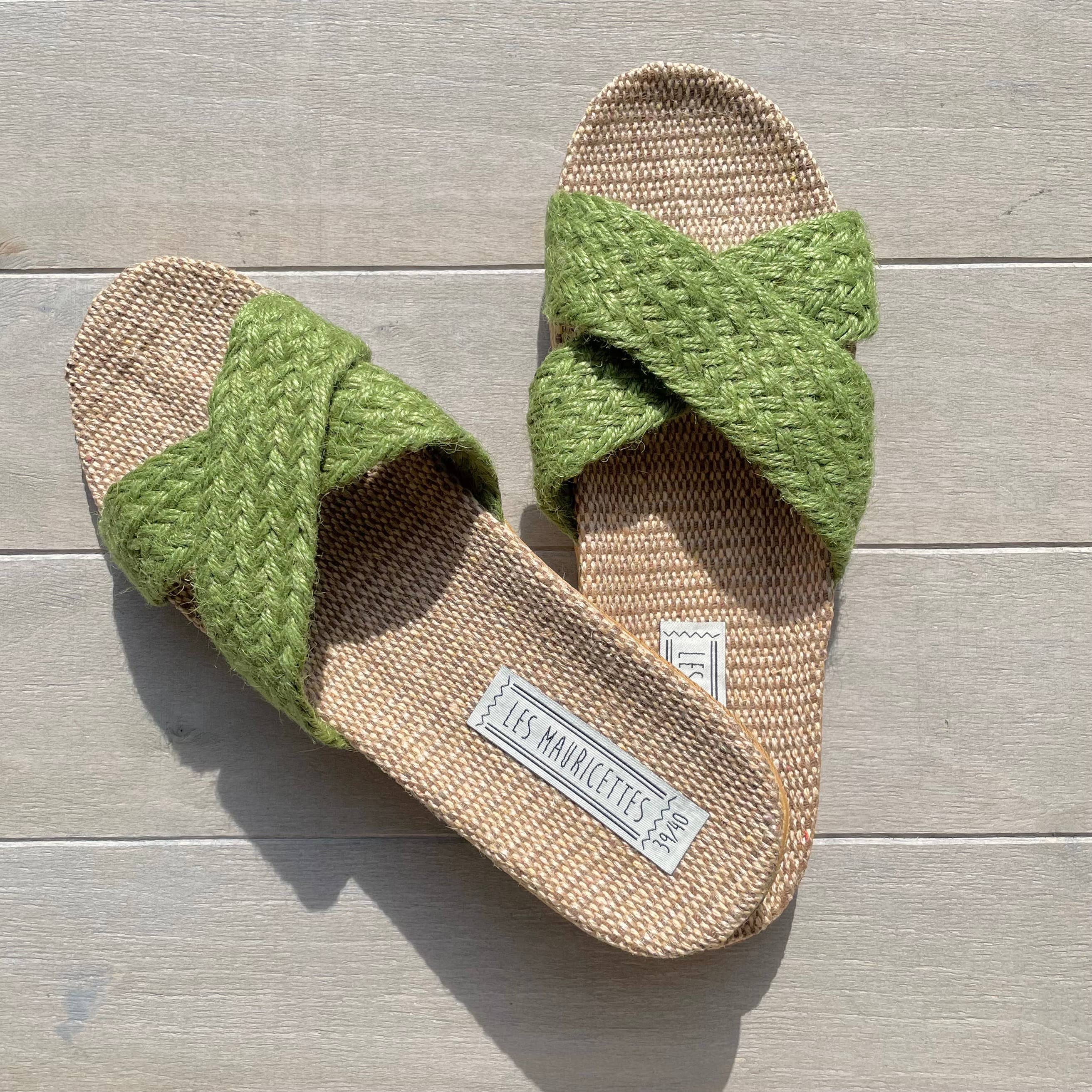 LES MAURICETTES - Vendita all'ingrosso Sandali - Donna - LES MAURICETTES ciabatte verdi in corda intrecciata per l’estate5