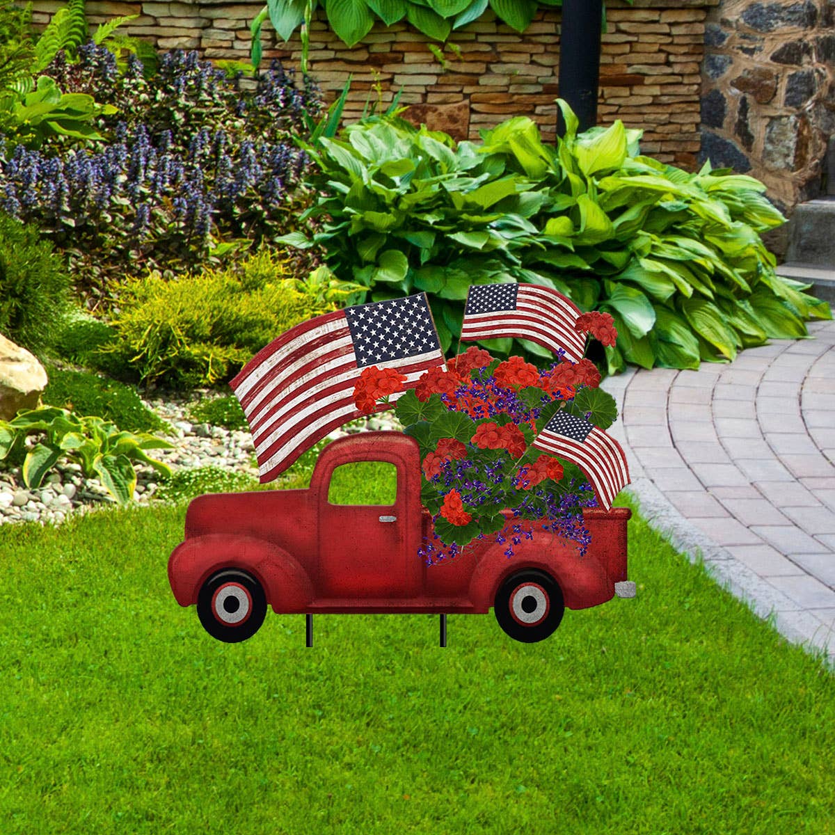 Briarwood Lane - Wholesale Outdoor Ornament/Decor - Stars and Stripes Truck Metal Art1