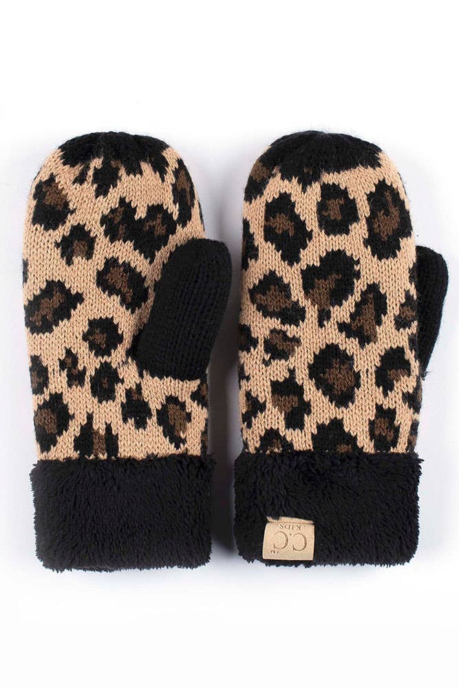 Hana - Wholesale Mittens - Kids - C.C Kids Knitted Leopard Fuzzy Lining Cuff Mitten10