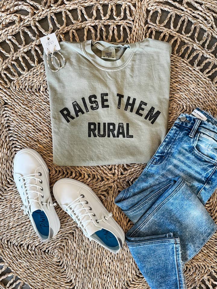 Raise Them Rural Graphic Tee - Khaki for wholesale by Emerlie Love