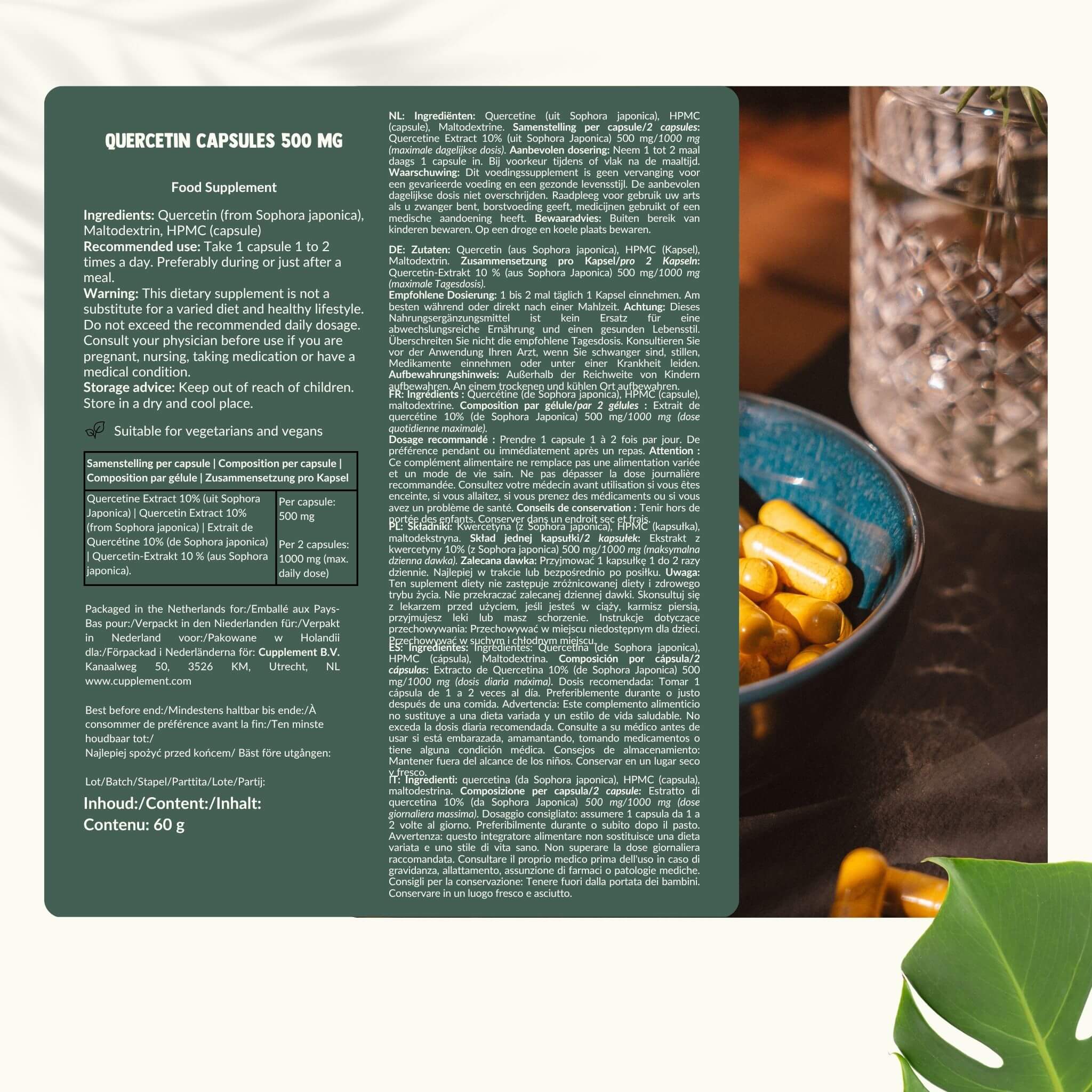 Cupplement b.v. - Wholesale Oral Supplement/Vitamin - Quercetin Capsules 500 mg  60 Capsules6