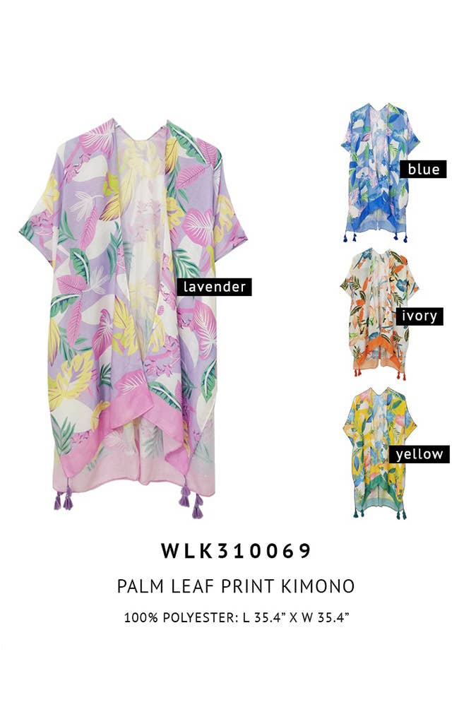 Hana - Wholesale Kimono - Women's - Palm Leaf Print Tassel Summer Kimono Cover Up7