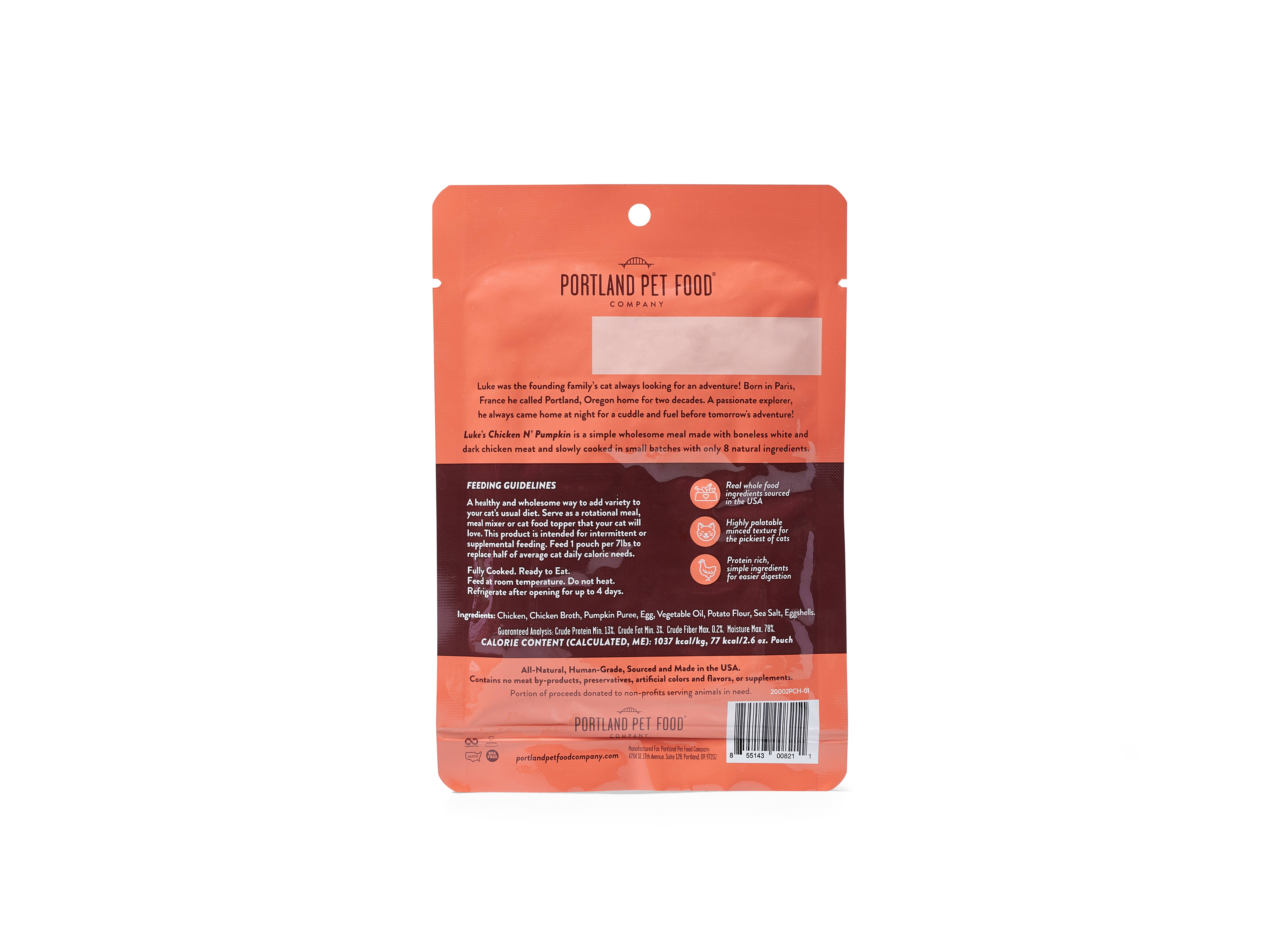 Portland Pet Food Company - Wholesale Pet Food - Cat - Luke's Chicken N' Pumpkin Human Grade Fresh Wet Food 1