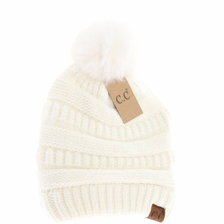 C.C Beanie - Wholesale Beanie - Women's - Super Soft Matching Fur Pom C.C Beanie HAT70020
