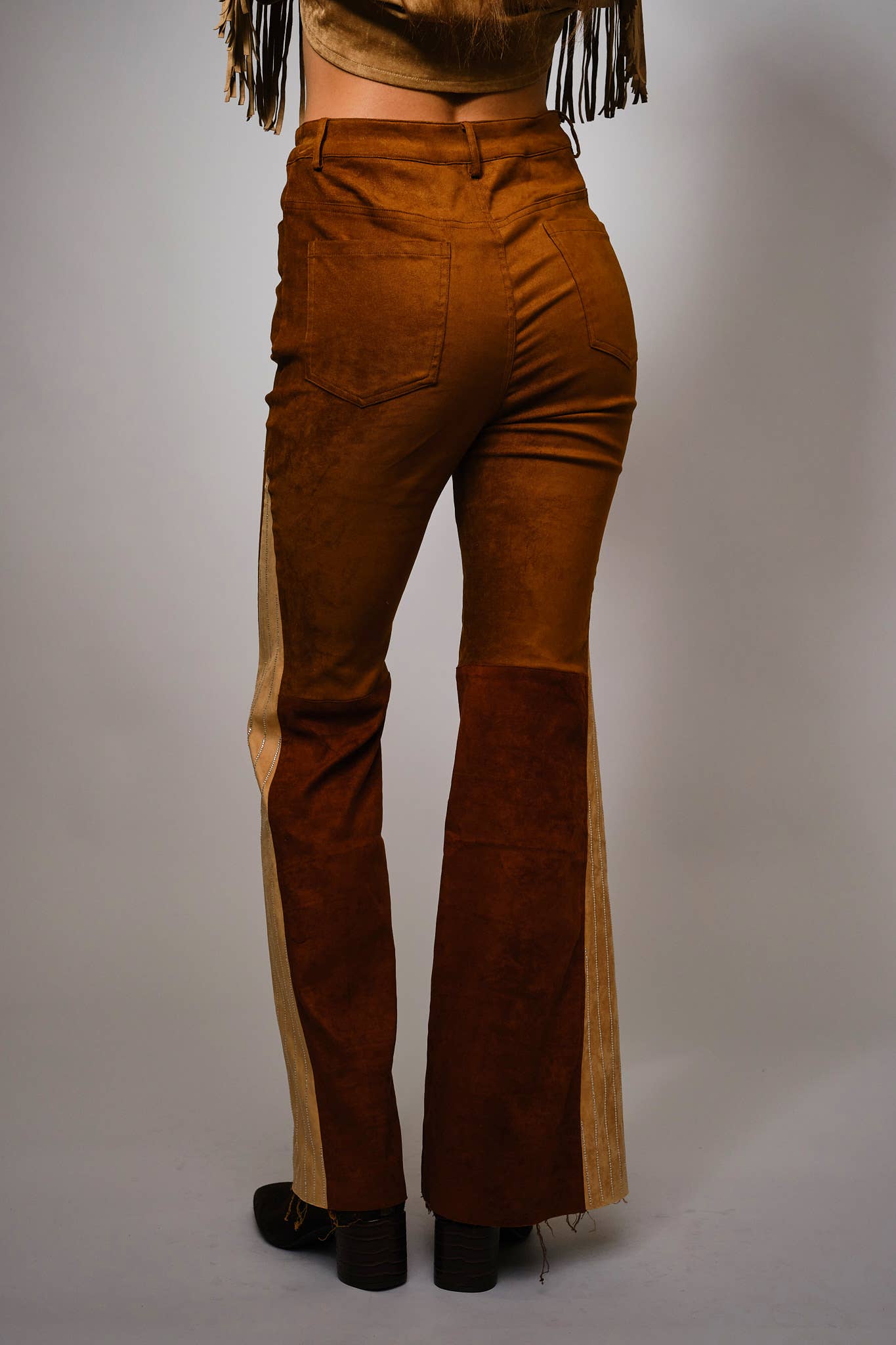CAMEL BEIGE 22497P - ColorBlock Suede Bell Bottom Pants for wholesale on Faire3