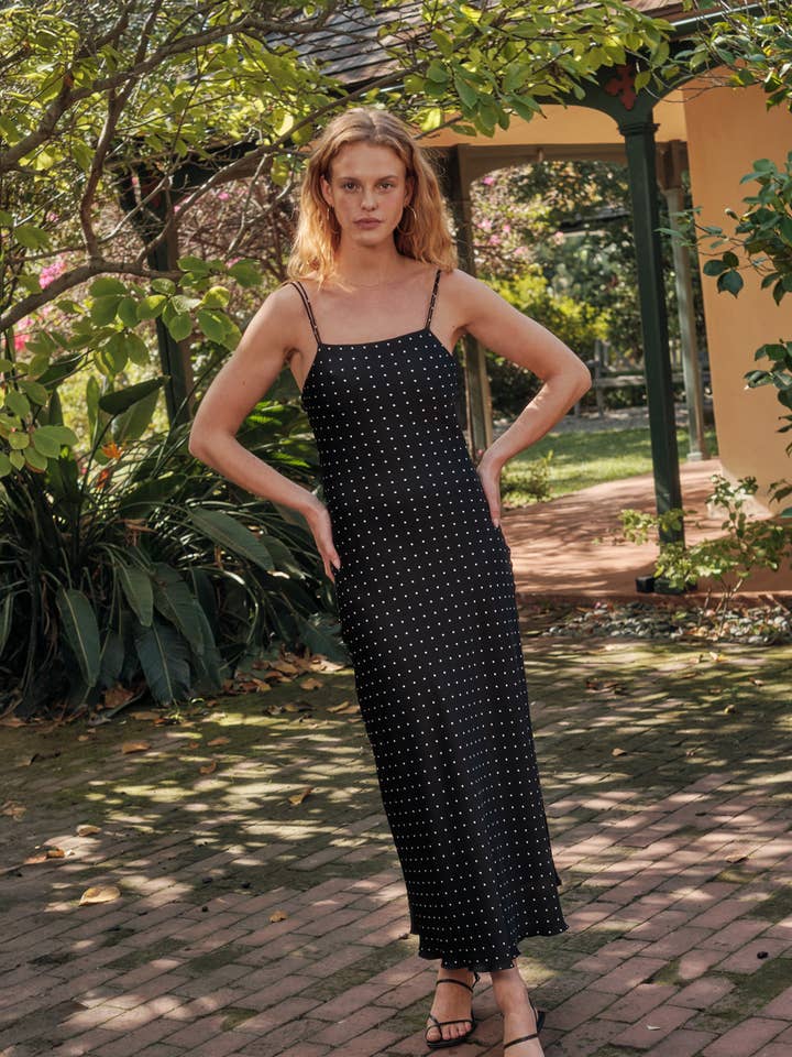 Polka Dot-Print Bias-Cut Midi Slip Dress for wholesale by Promesa USA