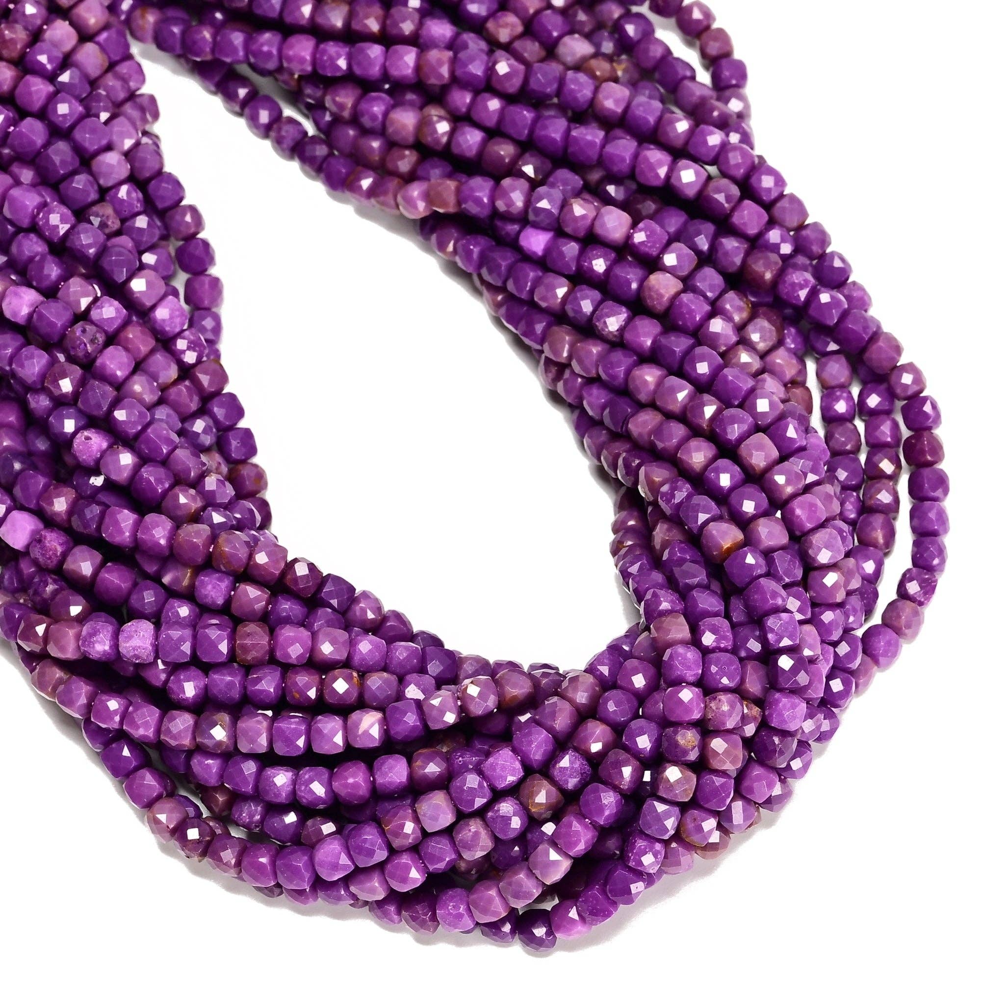 CRCBEADS - Wholesale Beads - Natural Purple Phosphosiderite Faceted Cube Beads Size 4mm 15.5'' Strand1