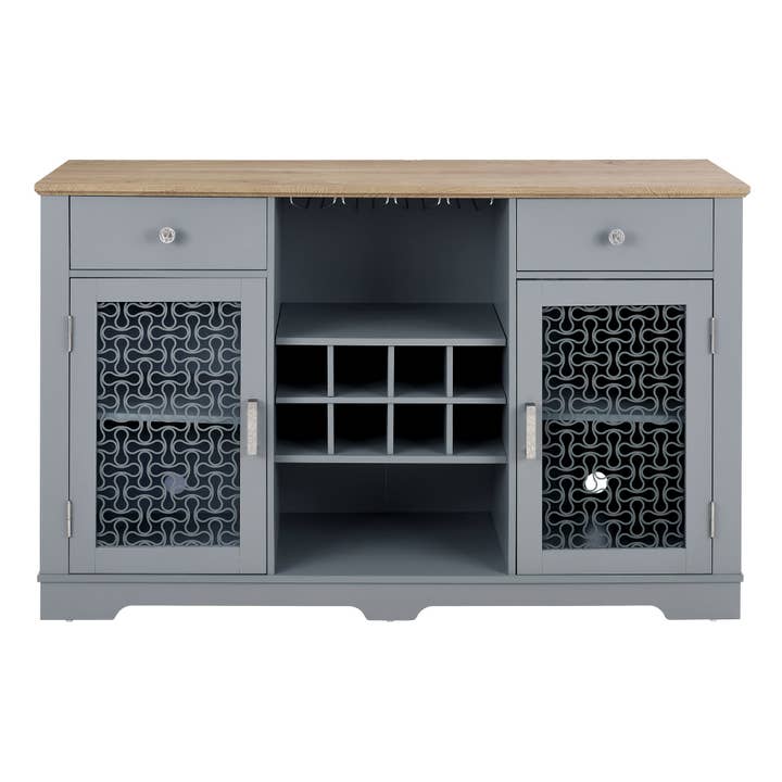 Orange County Decor - Wholesale Cabinet - Modern Farmhouse Buffet Cabinet, Sideboard With 2 Drawers And Elegant Glass Door Cabinets, Wine And Glass Rack, Coffee Bar For Kitchen, Dining Room, Light Blue And Light Oak, 56.46"W*15.55"D*35.74"H9