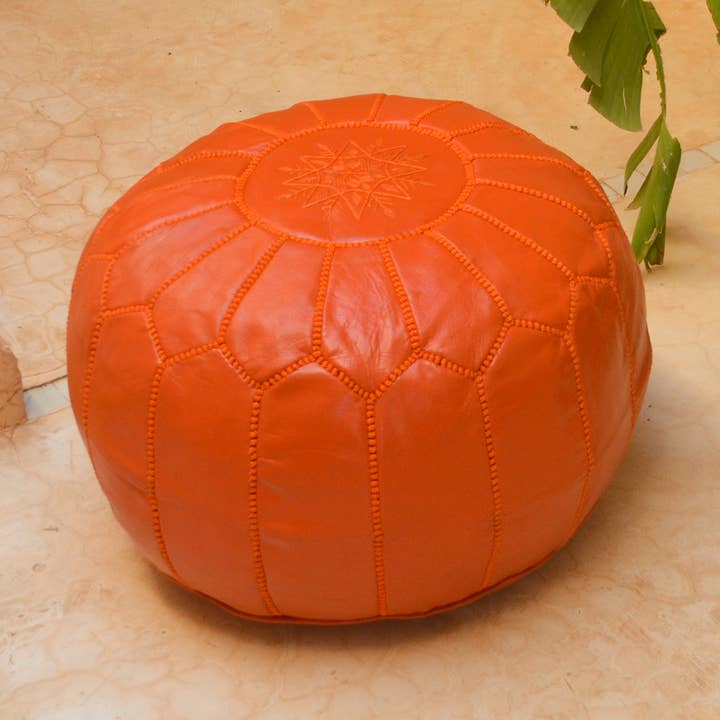 moroccan leather pouf ottoman-Unstuffed-Orange por atacado de woolsouk ( We handle U.S. import procedures for you )