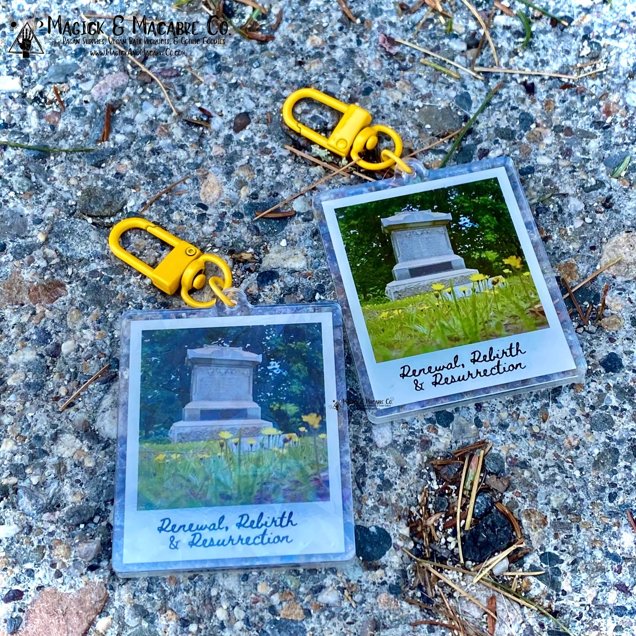Death & Resurrection Sparkle Grunge Tombstone Keychain for wholesale by Magick & Macabre Co.