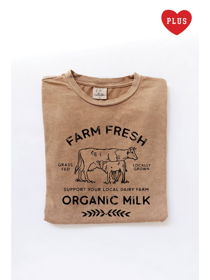 OAT COLLECTIVE - Wholesale Screen printed t-shirt – Women′s - FARM FRESH ORGANIC MILK Plus Mineral Graphic Top13