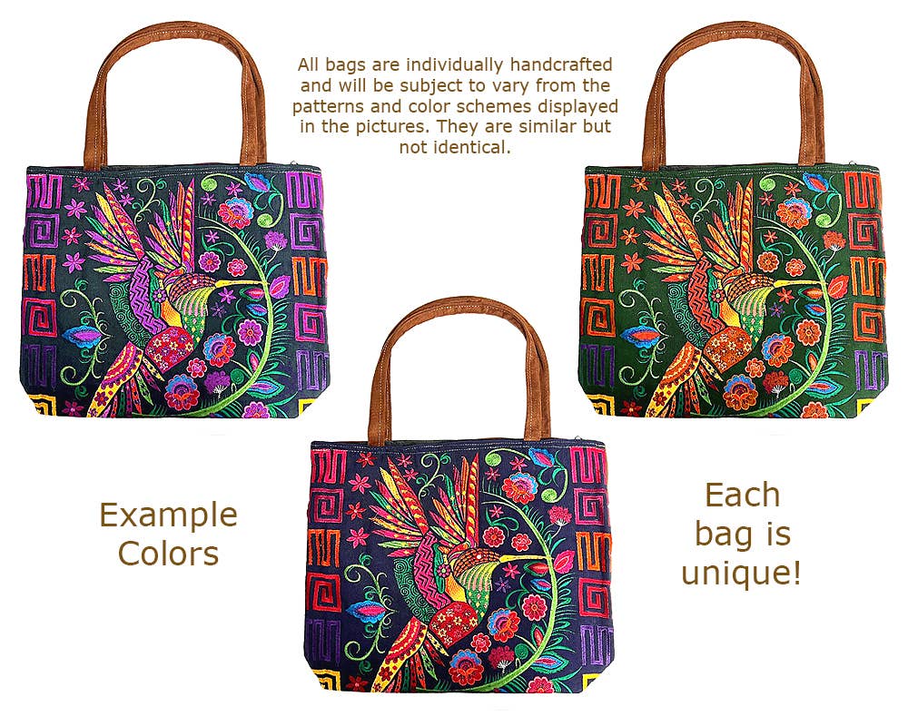 Pichincha - Wholesale Tote Bag - Women's - Embroidered Floral Hummingbird 2 Large Suede Purse Tote Bag2