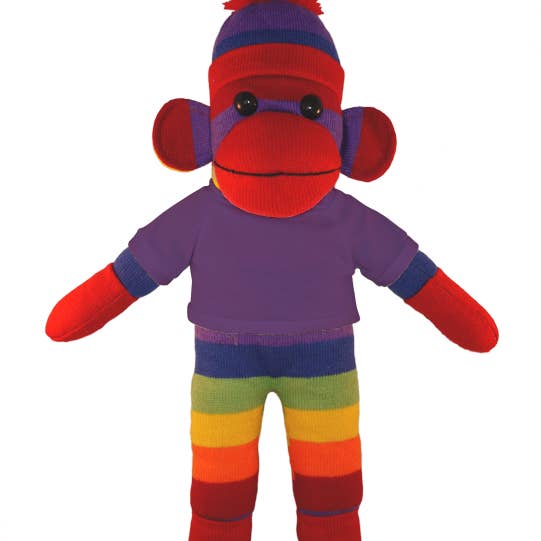 Plushland - Wholesale Stuffed/Plush Toy - Kids & Baby - Customizable 8" Rainbow Sock Monkey with Tee shirt
