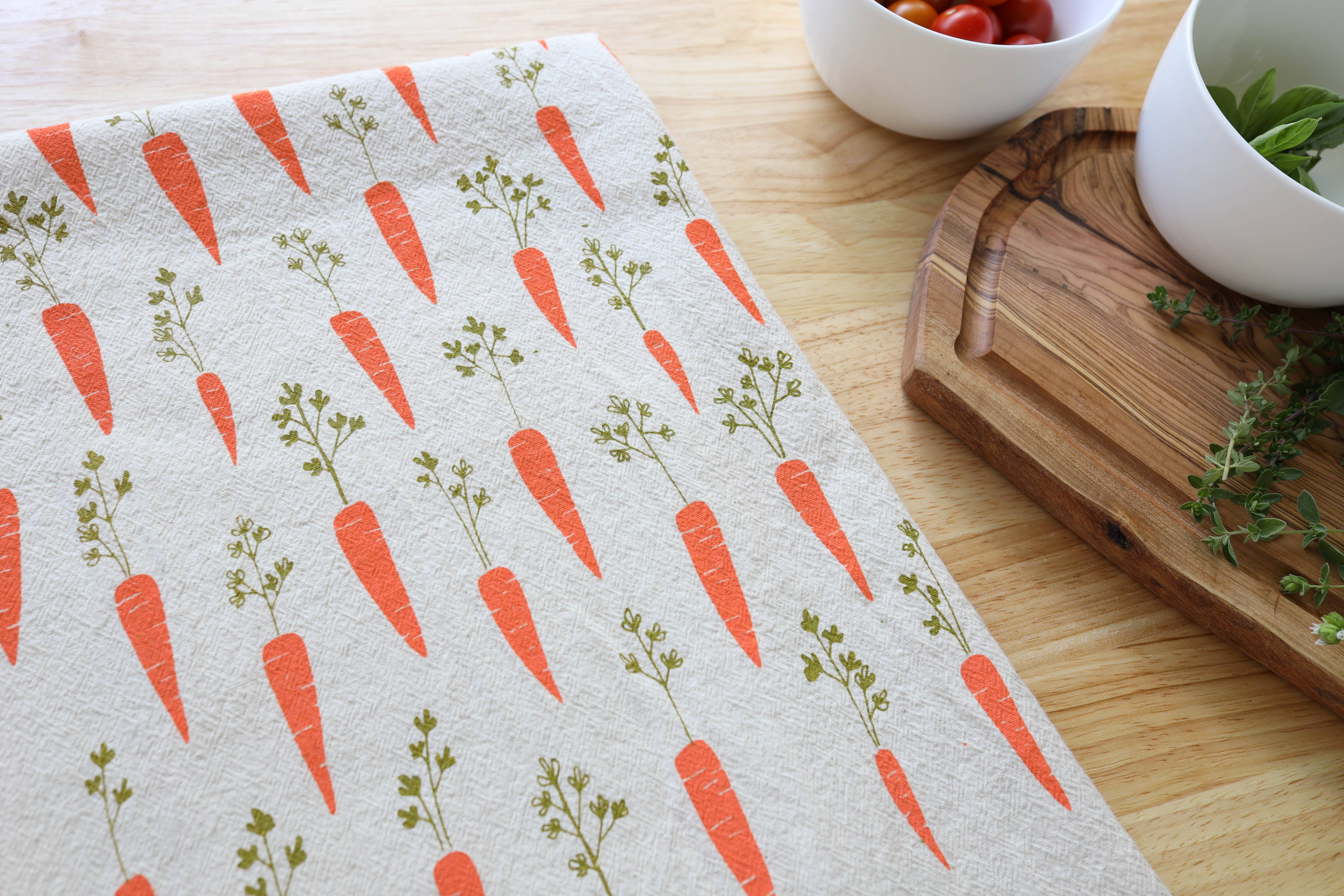 The High Fiber - Vente Torchons - Torchon de cuisine imprimé à la main motif carotte, torchon de jardin4