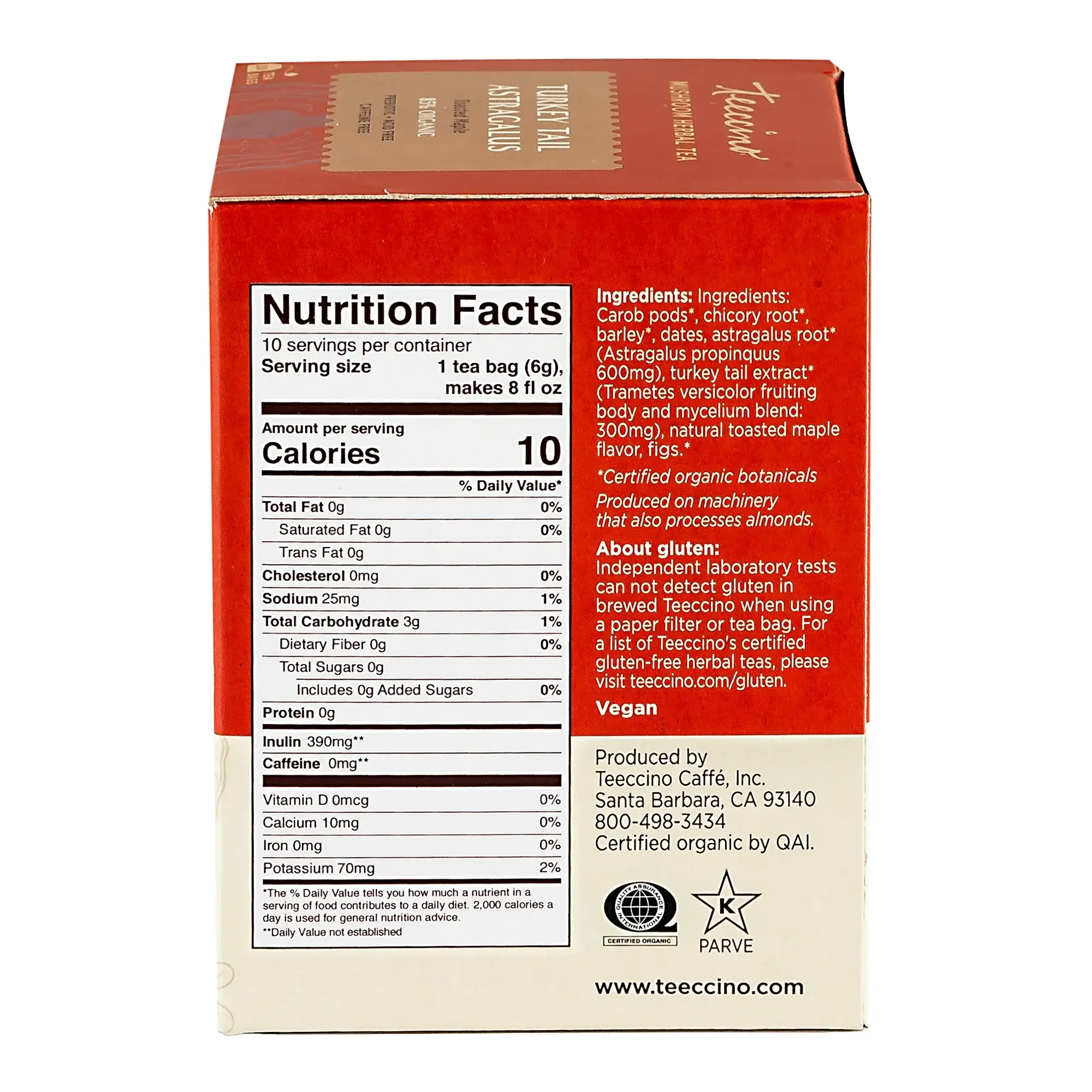 Teeccino - Wholesale Health/Detox Tea - Turkey Tail Astragalus Toasted Maple Mushroom Herbal Tea2