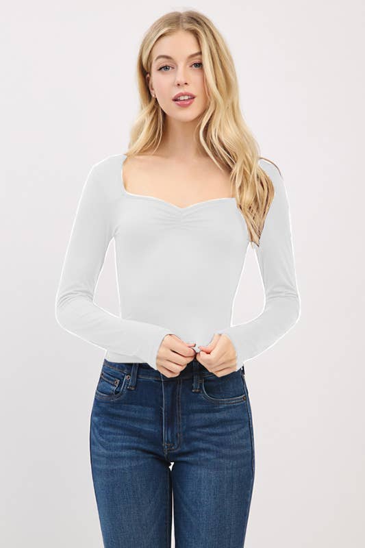Heart & Hips - Wholesale Knit Top - Women's - JT56670L - SWEETHEART NECK W/RUCHED LONG SLEEVE TOP12
