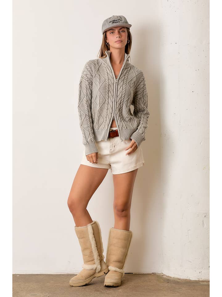 Promise LA - Wholesale Knit Sweater - Women's - Vintage vibe washed two way zip-up sweater14