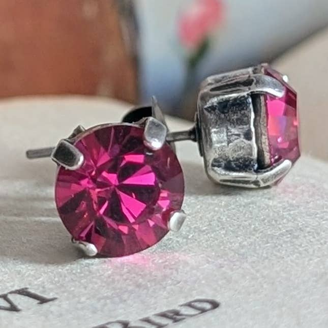 Fuchsia Pink 8mm Vintage Rhinestone Post Earrings for wholesale by Christine Stoll | Altered Relics