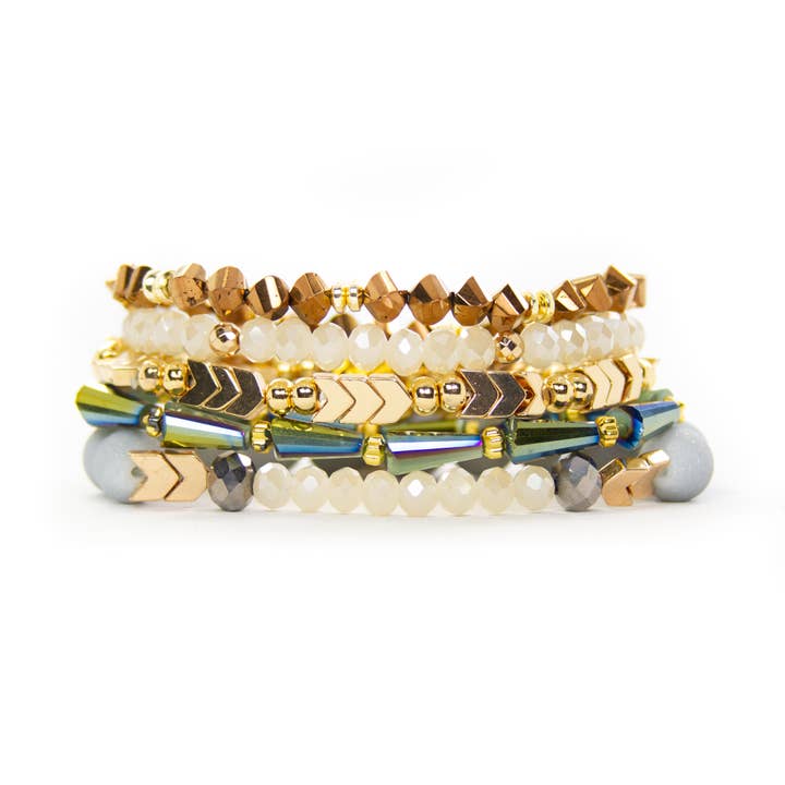 Savvy Bling – wholesale Smycken – Sage grön Armband Stack2