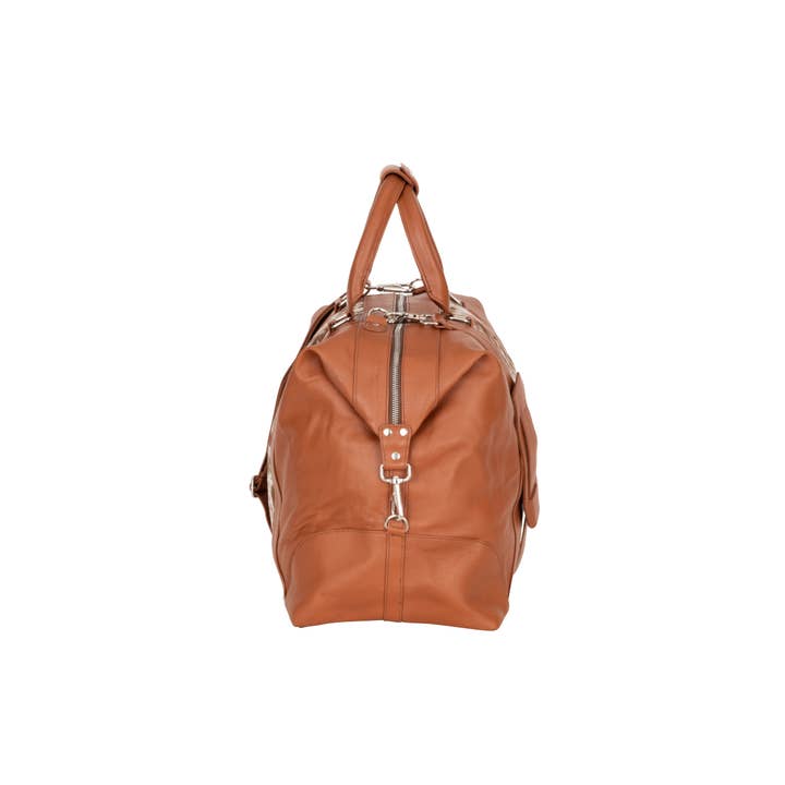 Greenwood Leather AU - Wholesale Weekender bag – women's - Outback Hair-On Duffle – Tan Leather & Cowhide Travel Bag3