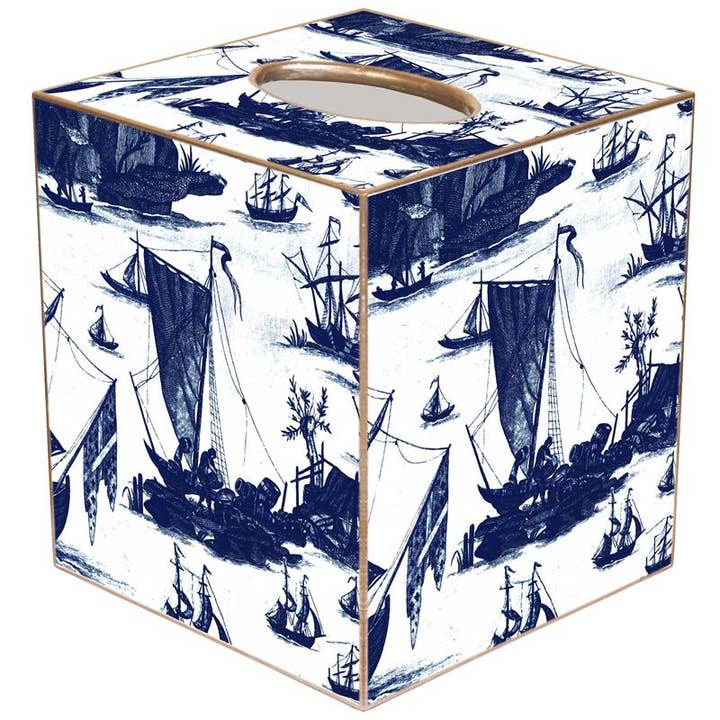 Marye-Kelley - Wholesale Tissue Box - Navy Boat Toile Tissue Box Cover