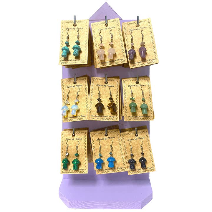 72 Pcs ST-SHROOM-EAR Carded Earrings 2-Sided Wooden Display for wholesale by Pichincha