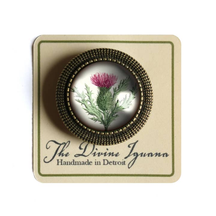 The Divine Iguana - Wholesale Brooch - Scottish Thistle Glass Cabochon Brooch