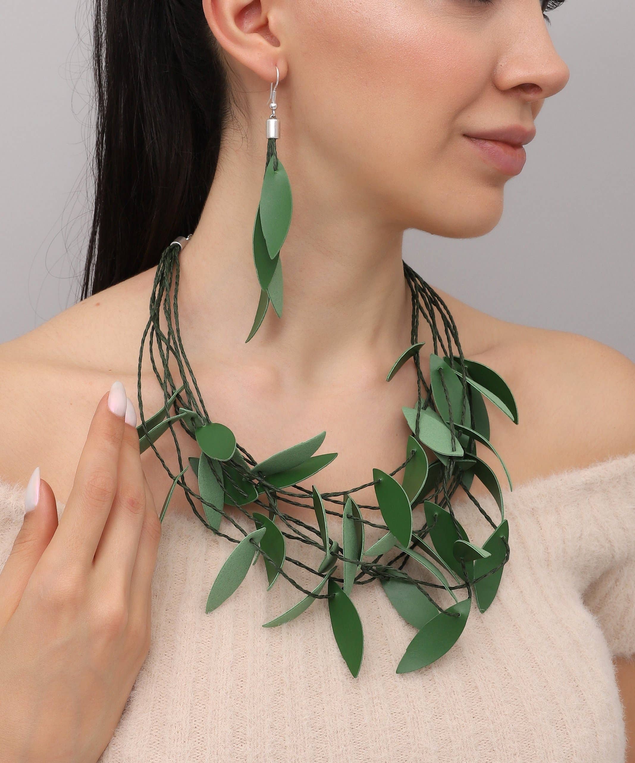 AVENS - Wholesale Jewelry Set - Handmade special design leather leaf jewelry set13