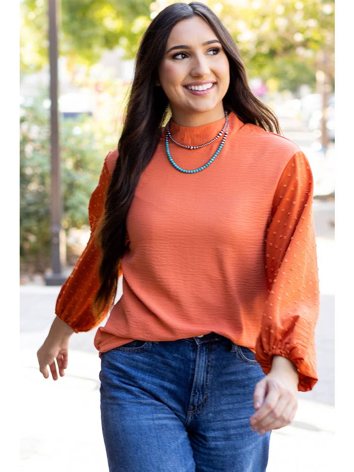 PRETTY BASH - Wholesale Blouse - Women's - Solid Swiss Dot Balloon Sleeve Blouse25