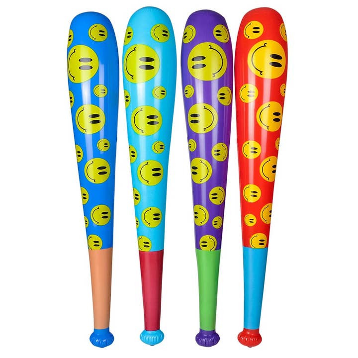 42" SMILEY FACE BASEBALL BAT INFLATE - LLB Toys for wholesale by La Luna Bella - Toys