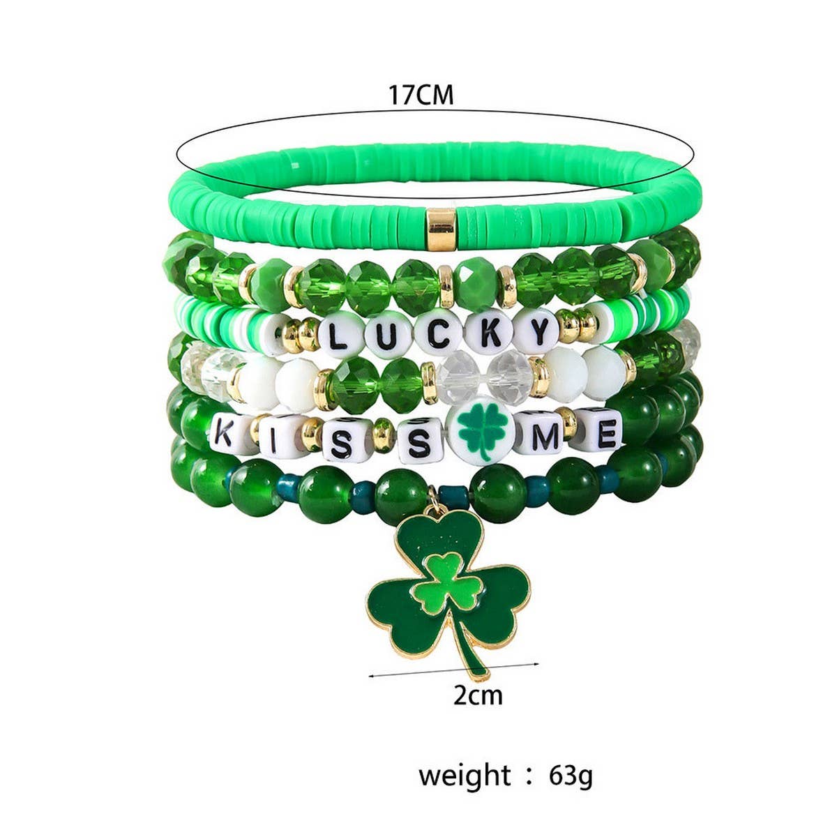 Green ST. PATRICK'S DAY BRACELET SET SHAMROCK PENDANT_CWMM3497 for wholesale on Faire4