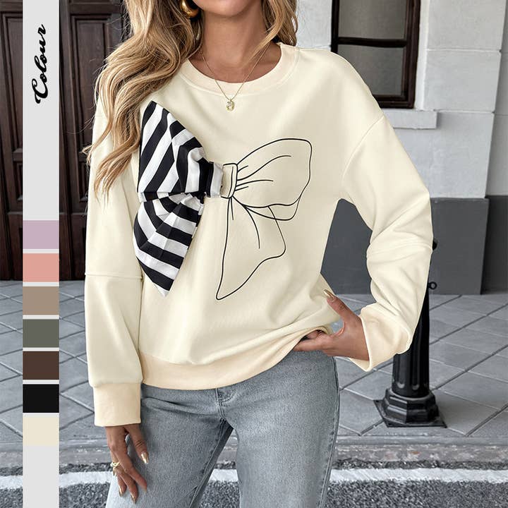 Sweatshirt de estilo vintage com laço às riscas por atacado de onatorobi
