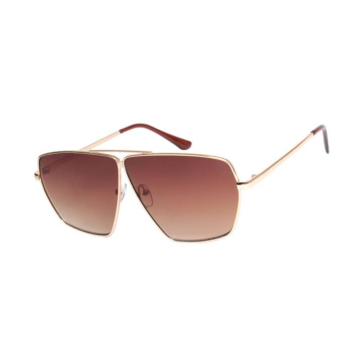 Square Metal Aviator Sunglasses – Gold / Brown Gradient for wholesale by V by Vye Eyewear