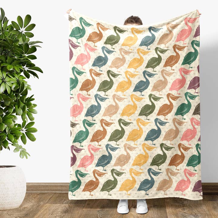 Retro Pelican Blanket, Marine Beach Bird Lover Throw Gift for wholesale by Vivtrek