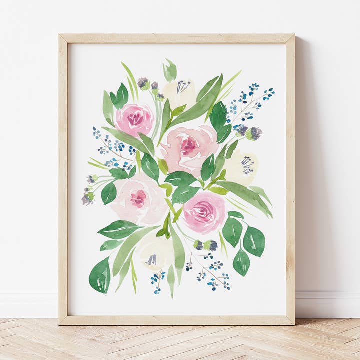 Impression aquarelle rose et blanche pour la vente par Emerald and Ivy Studios LLC